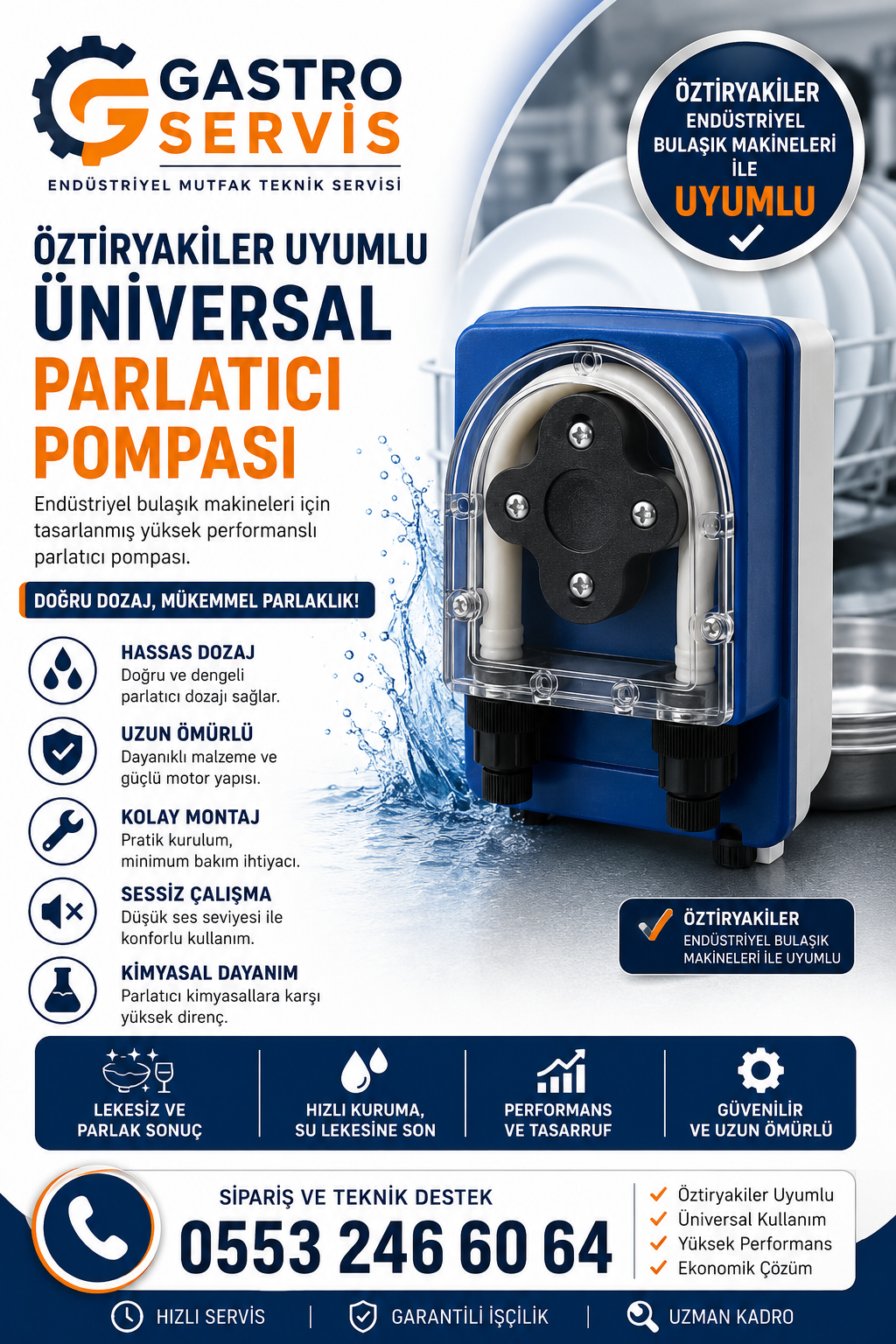 Öztiryakiler Bulaşık Makinesi Uyumlu Parlatıcı Dozaj Pompası