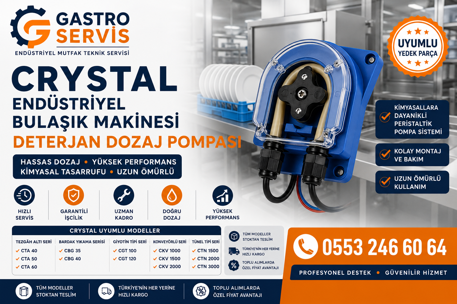 Crystal Endüstriyel Bulaşık Makinesi Deterjan Dozaj Pompası