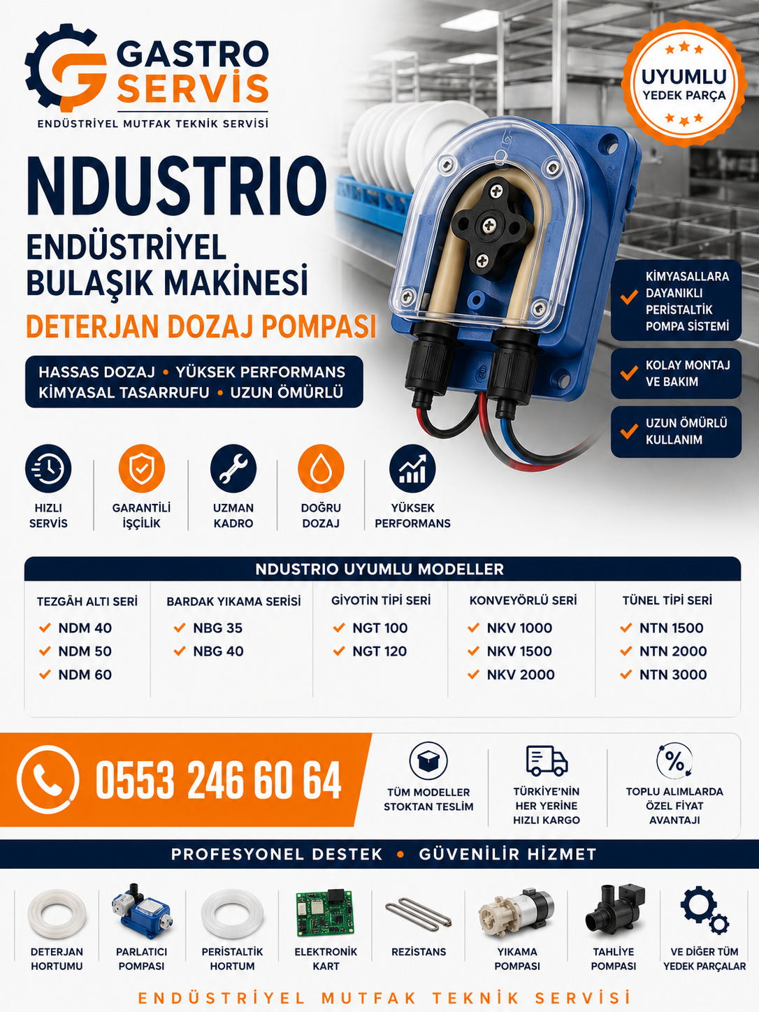 Ndustrio Endüstriyel Bulaşık Makinesi Deterjan Dozaj Pompası