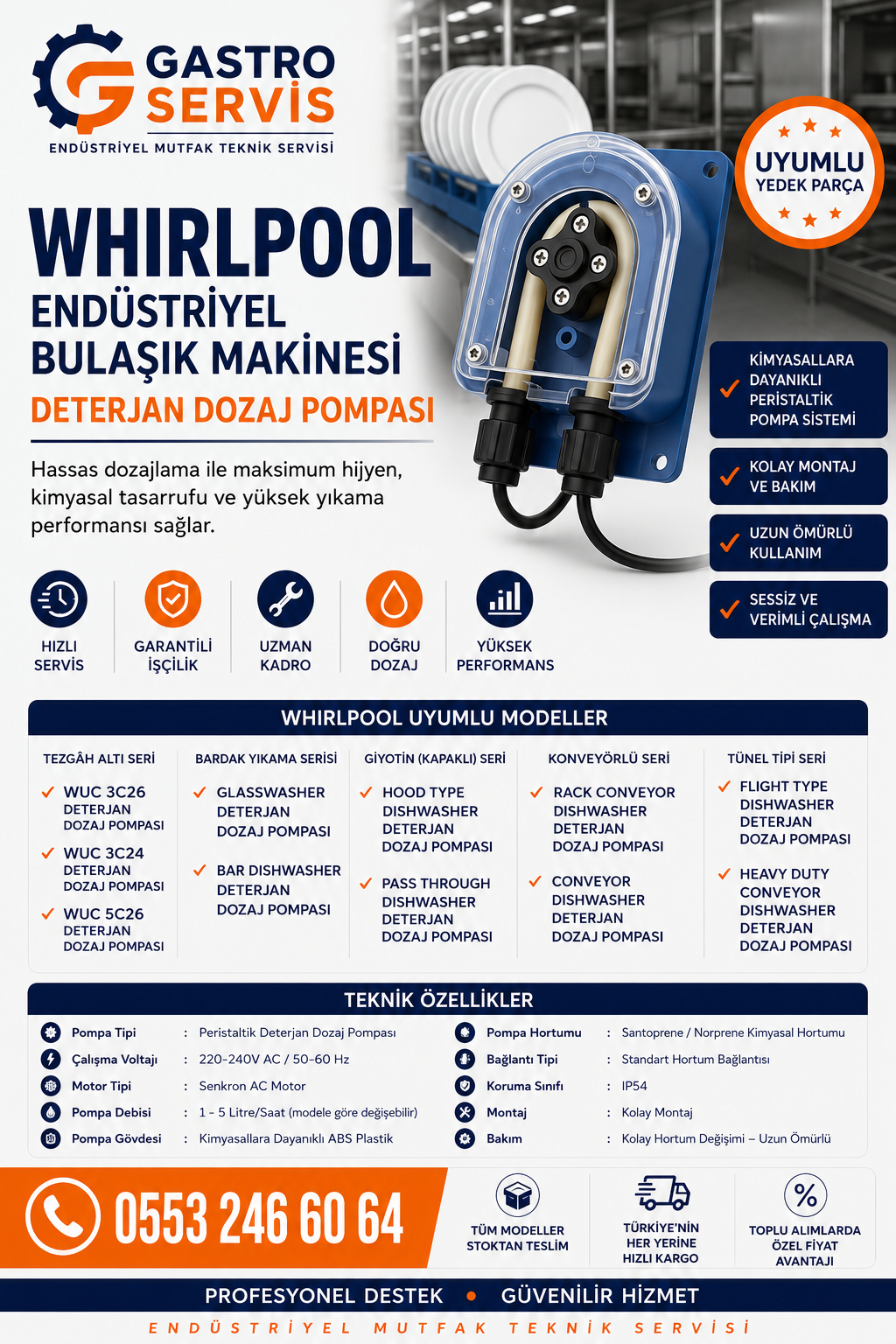 Whirlpool Endüstriyel Bulaşık Makinesi Deterjan Dozaj Pompası