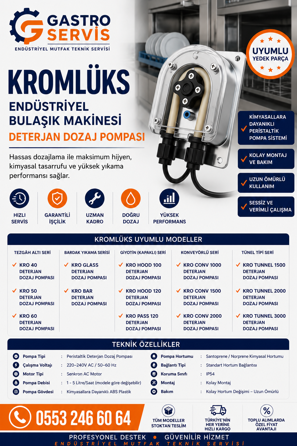 Kromlüks Endüstriyel Bulaşık Makinesi Deterjan Dozaj Pompası