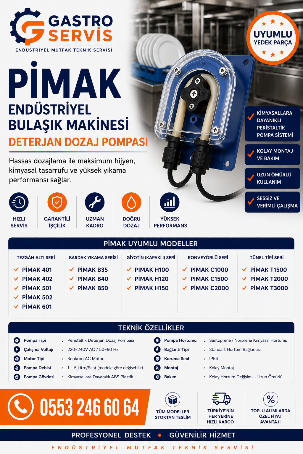 Pimak Endüstriyel Bulaşık Makinesi Deterjan Dozaj Pompası