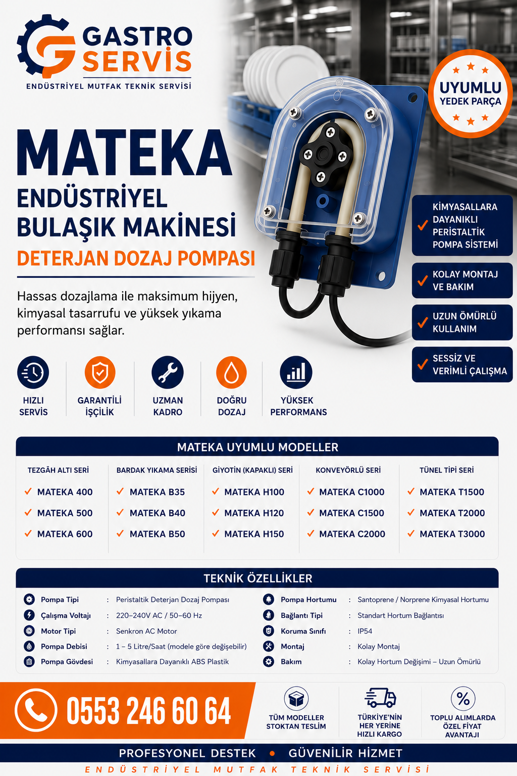 Mateka Endüstriyel Bulaşık Makinesi Deterjan Dozaj Pompası