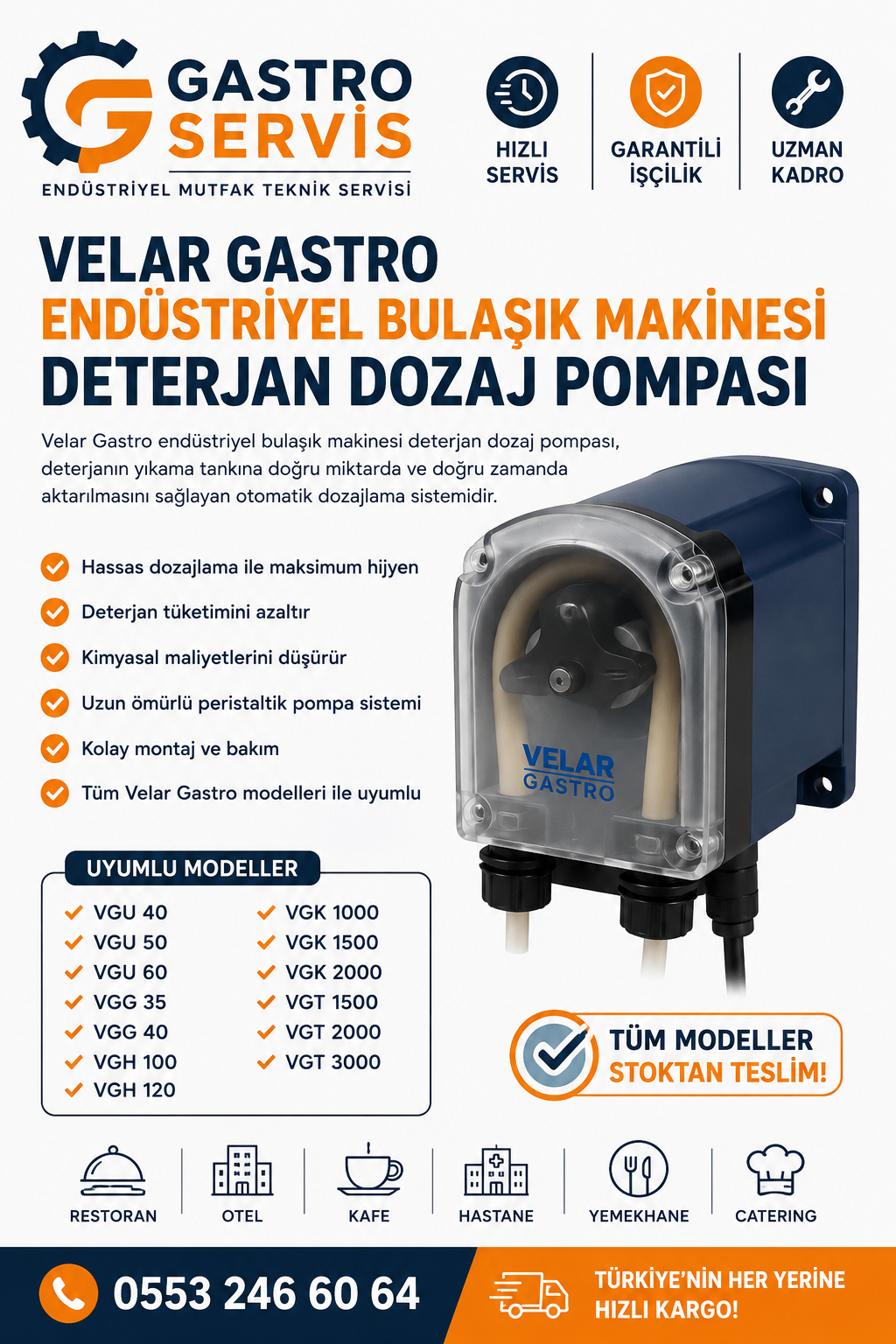 Velar Gastro Endüstriyel Bulaşık Makinesi Deterjan Dozaj Pompası