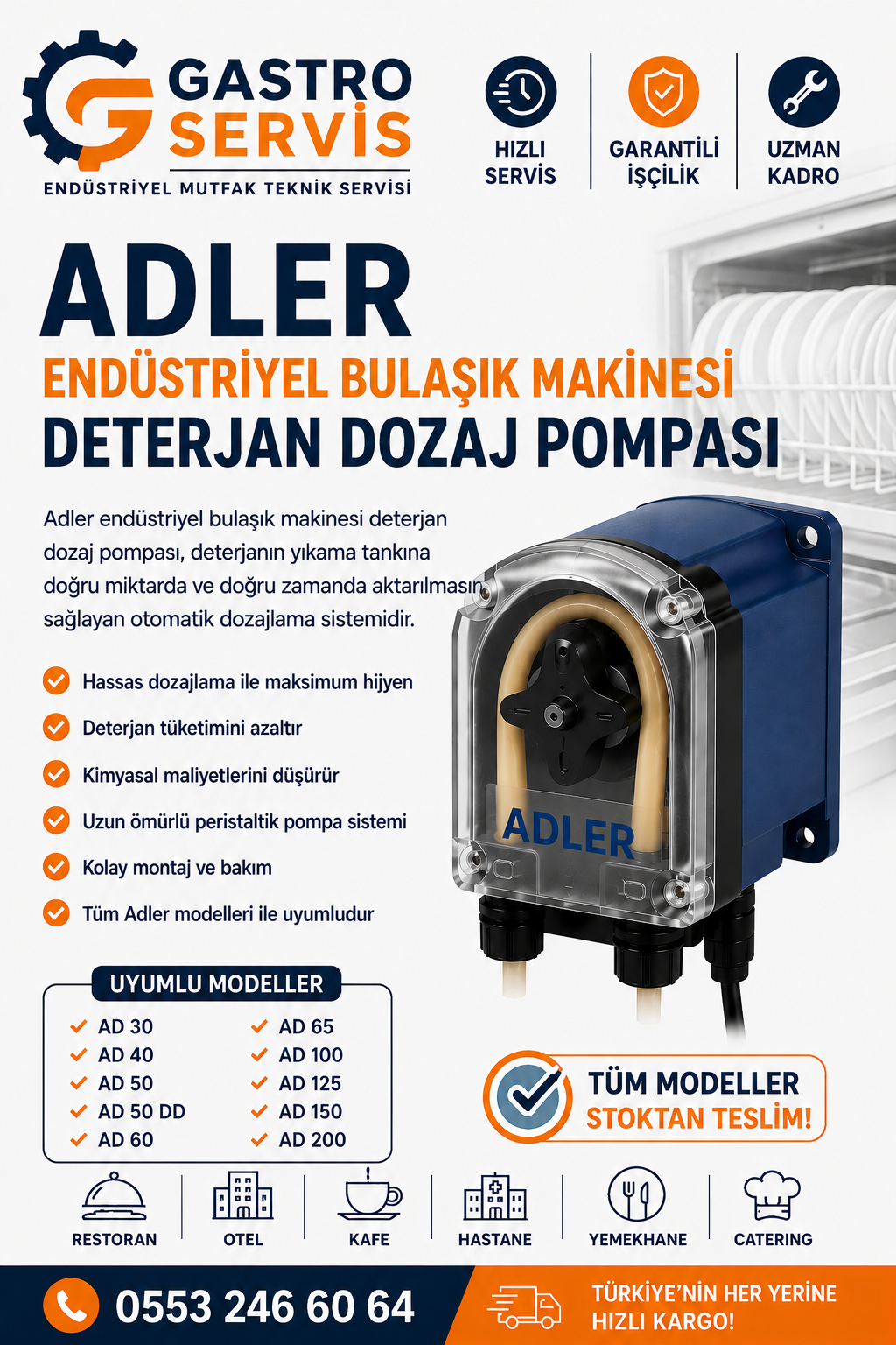 Adler Endüstriyel Bulaşık Makinesi Deterjan Dozaj Pompası