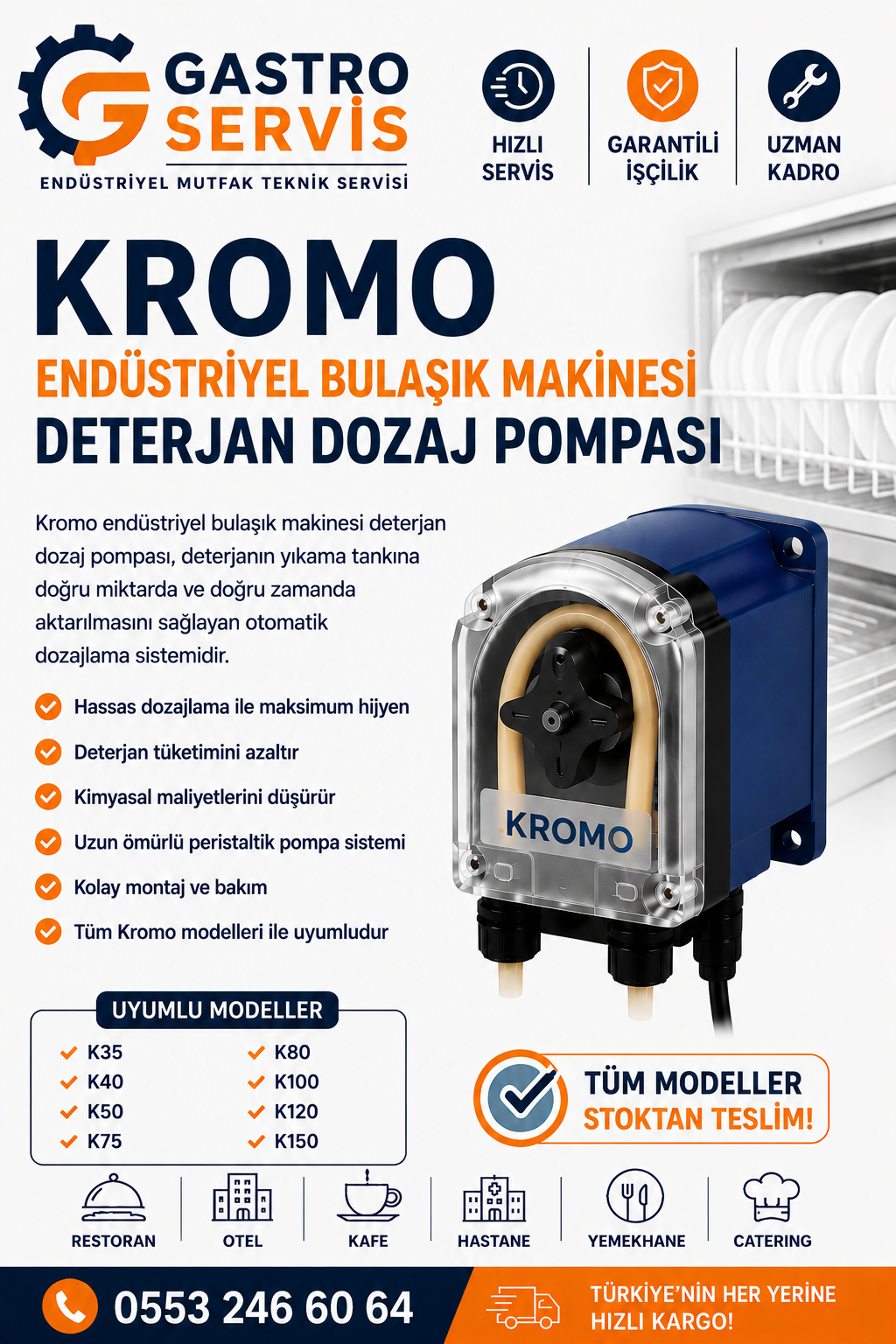 Kromo Endüstriyel Bulaşık Makinesi Deterjan Dozaj Pompası