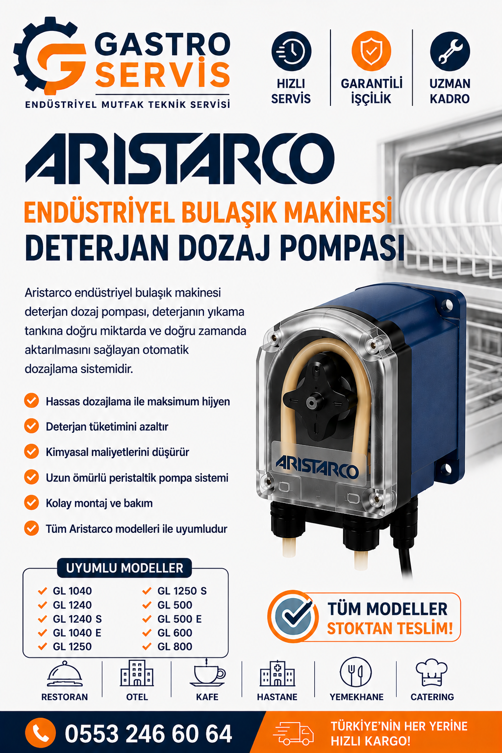 Aristarco Endüstriyel Bulaşık Makinesi Deterjan Dozaj Pompası
