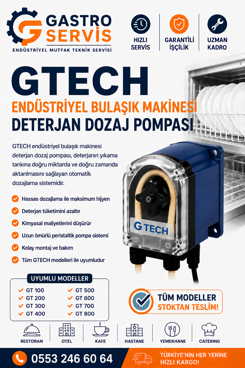 GTECH Endüstriyel Bulaşık Makinesi Deterjan Dozaj Pompası