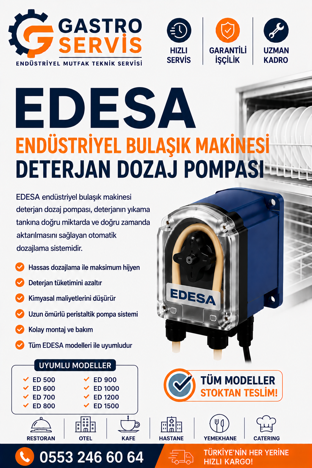 EDESA Endüstriyel Bulaşık Makinesi Deterjan Dozaj Pompası