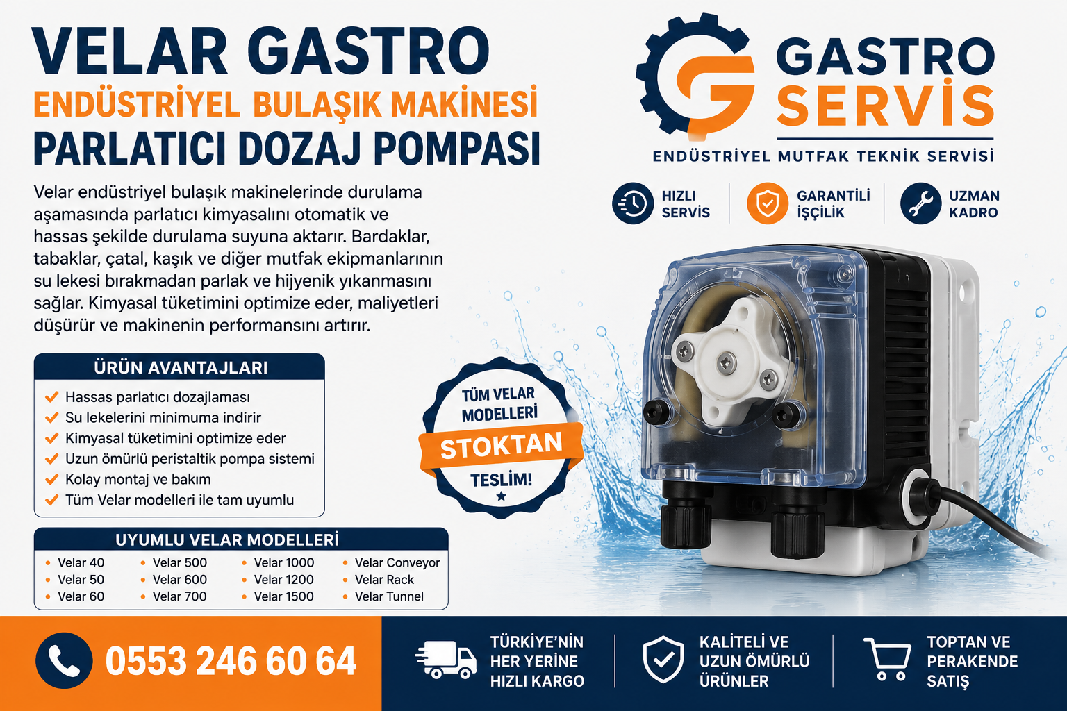 Velar Gastro Endüstriyel Bulaşık Makinesi Parlatıcı Dozaj Pompası