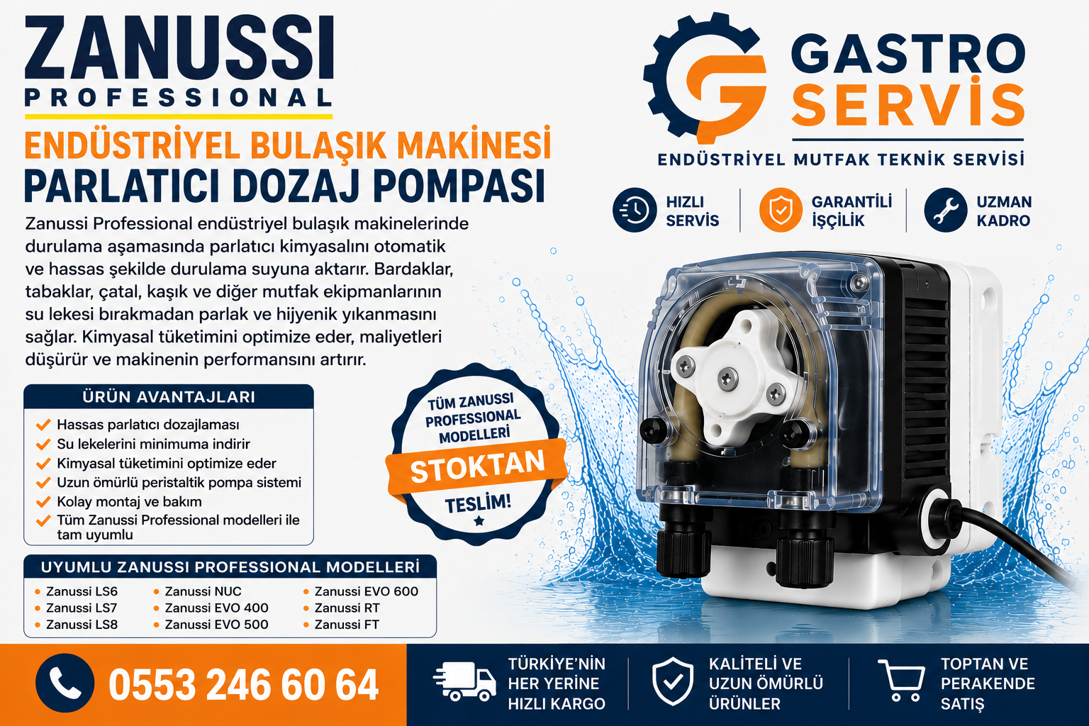 Zanussi Professional Endüstriyel Bulaşık Makinesi Parlatıcı Dozaj Pompası