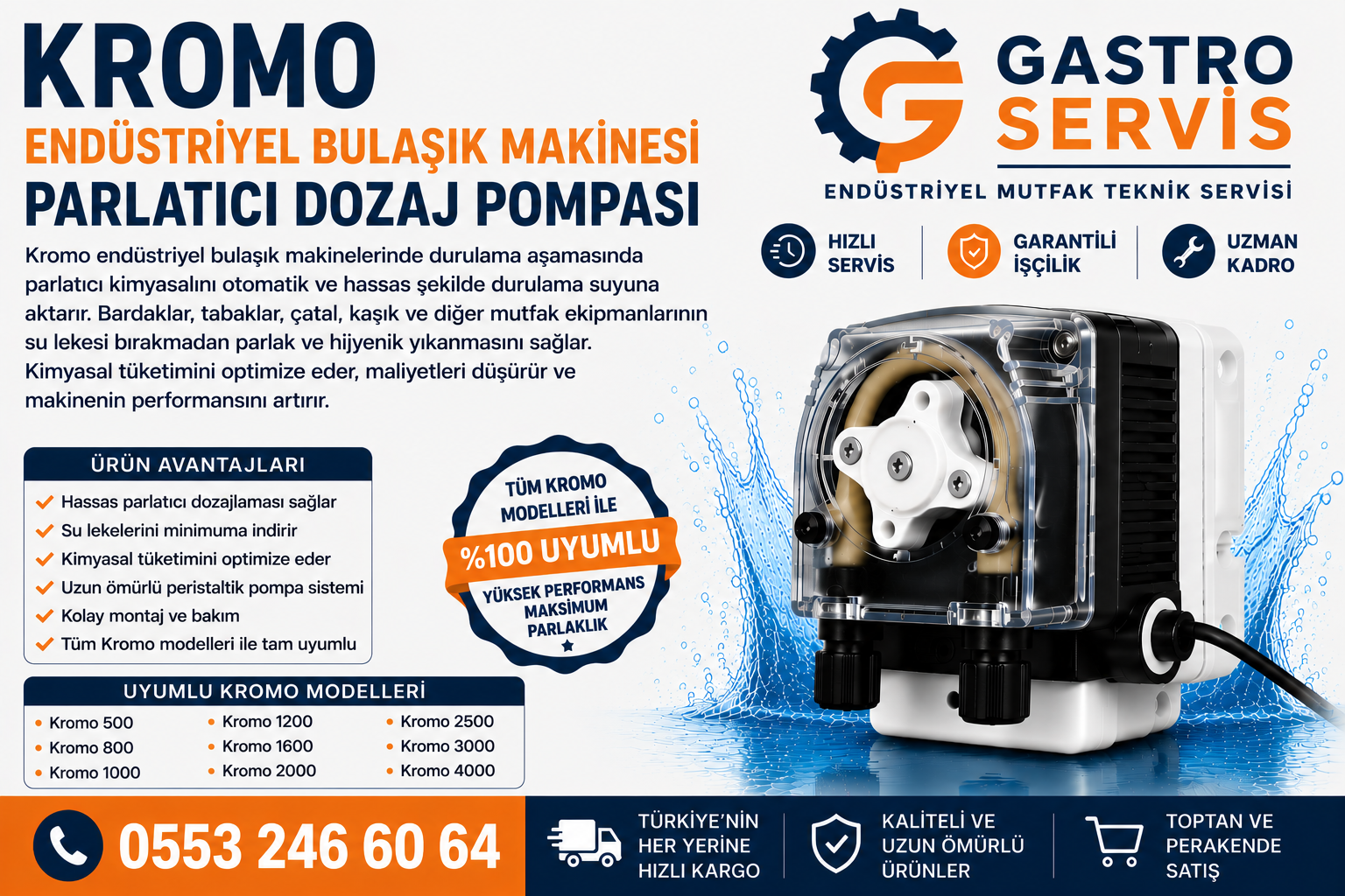 Kromo Endüstriyel Bulaşık Makinesi Parlatıcı Dozaj Pompası