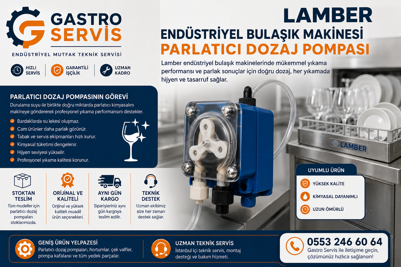 Lamber Endüstriyel Bulaşık Makinesi Parlatıcı Dozaj Pompası
