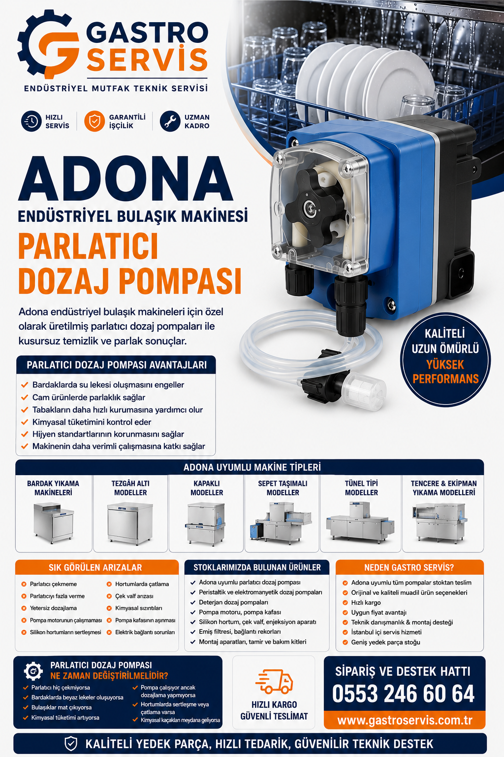 Adona Endüstriyel Bulaşık Makinesi Parlatıcı Dozaj Pompası
