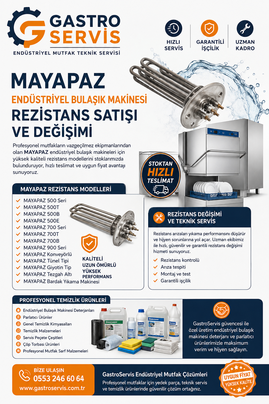 MAYAPAZ Endüstriyel Bulaşık Makinesi Rezistansı